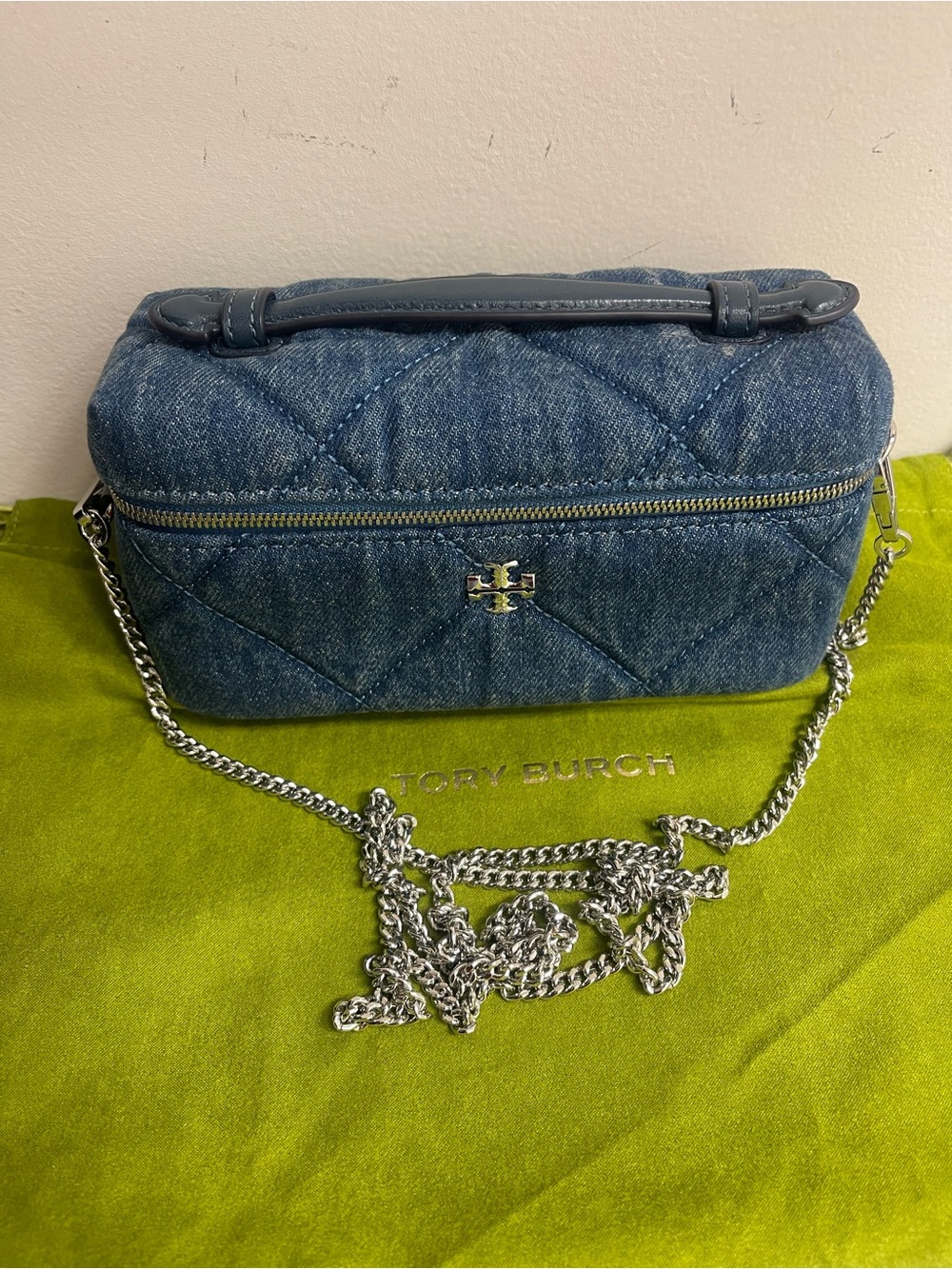 Tory Burch Quilted Denim Chain Crossbody Bag - Blue